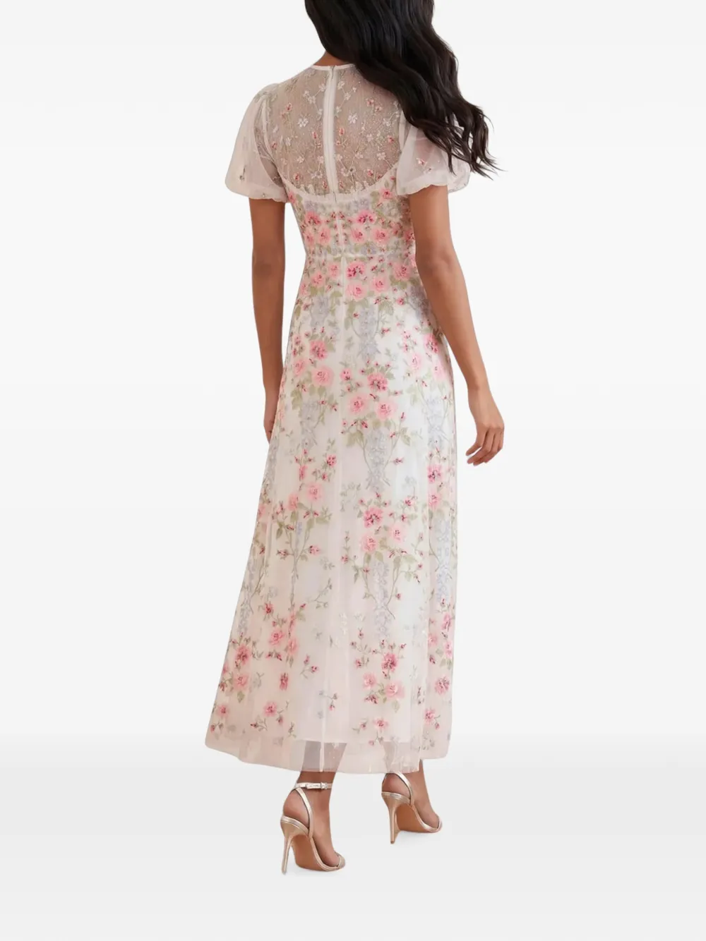 Needle & Thread Garden Rose embroidered tulle gown Wit