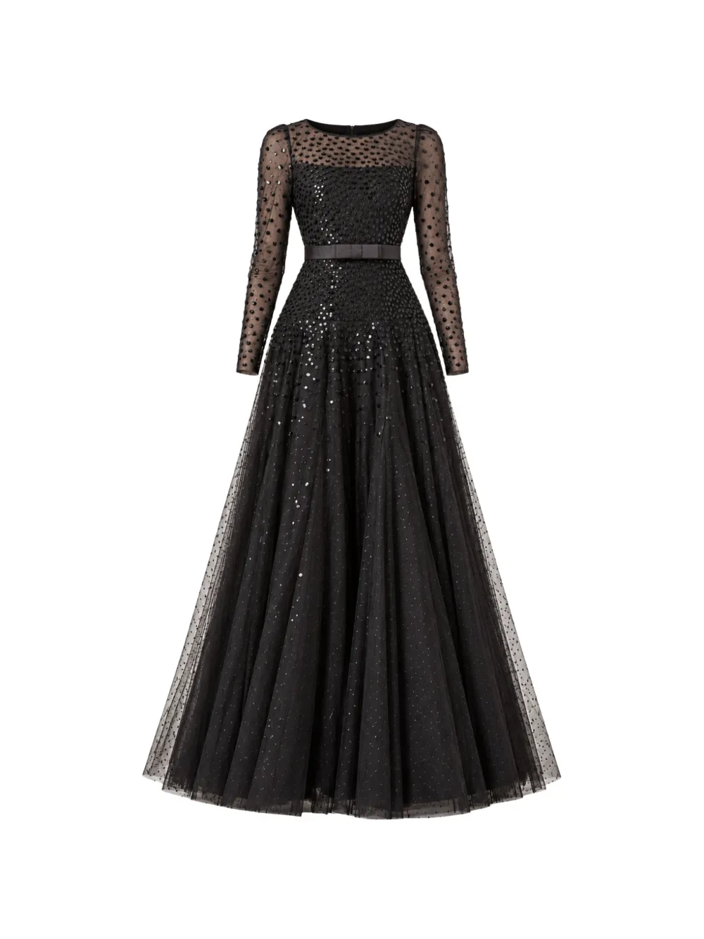 Needle & Thread Cascade Bow sequin-embellished maxi gown - Black