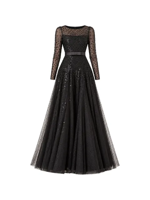Needle & Thread Cascade Bow sequin-embellished maxi gown