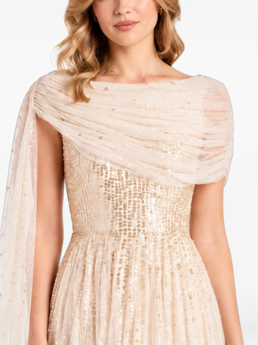 Needle & Thread Moonlight Sequin draped maxi dress Beige