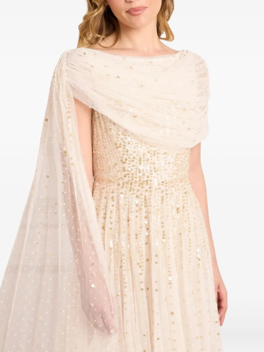 Needle & Thread Moonlight Sequin draped maxi dress Beige