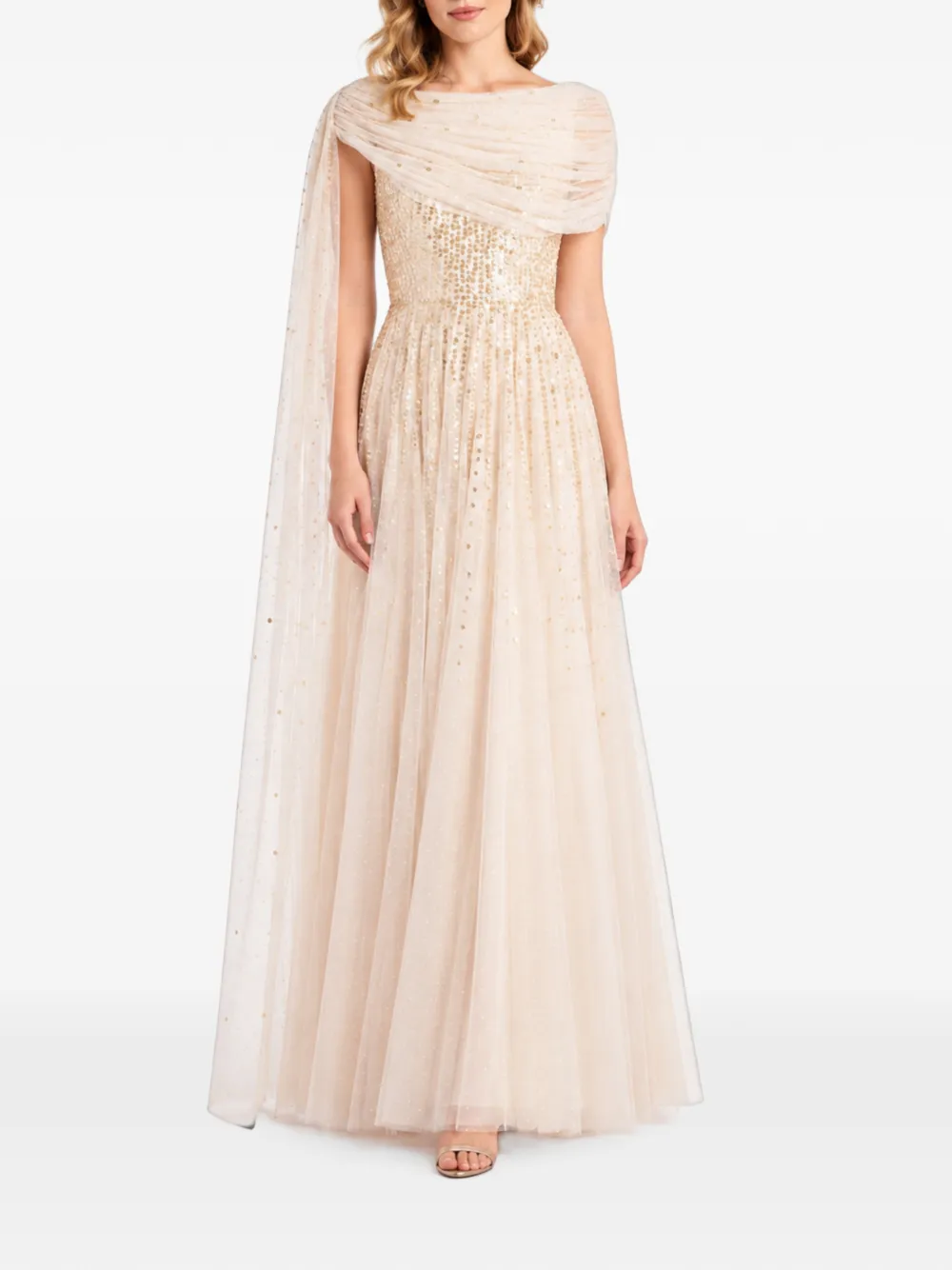 Needle & Thread Moonlight Sequin draped maxi dress Beige