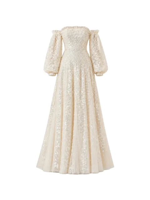 Needle & Thread Confetti sequin-embellished off-shoulder maxi gown