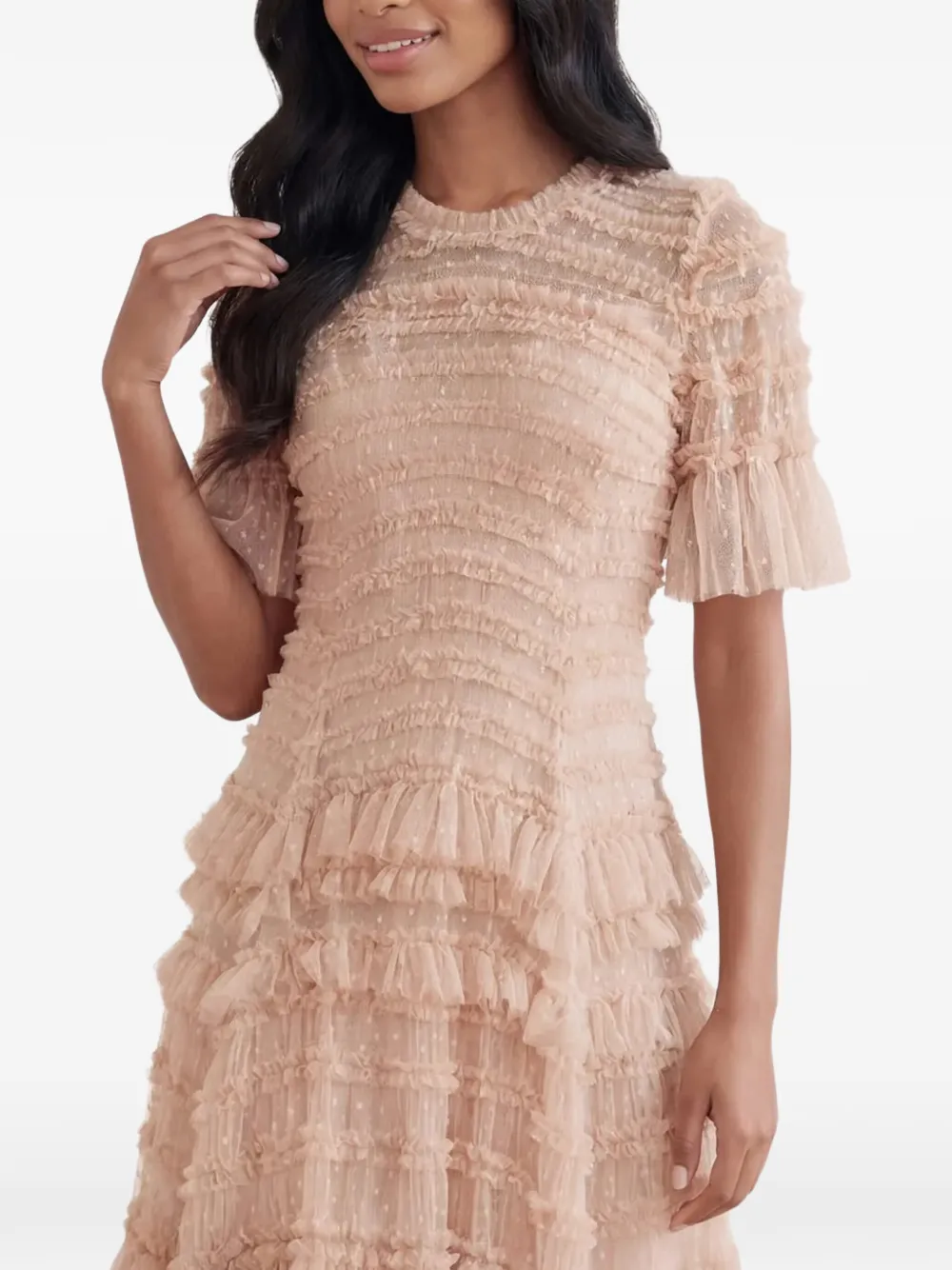 Needle & Thread Valentine avondjurk met ruches Beige