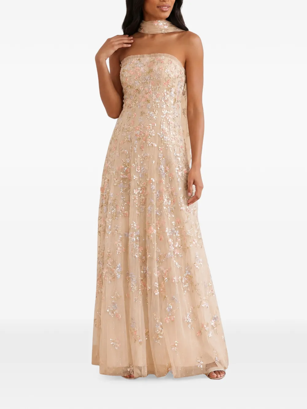 Needle & Thread Forget-Me-Not strapless avondjurk Beige