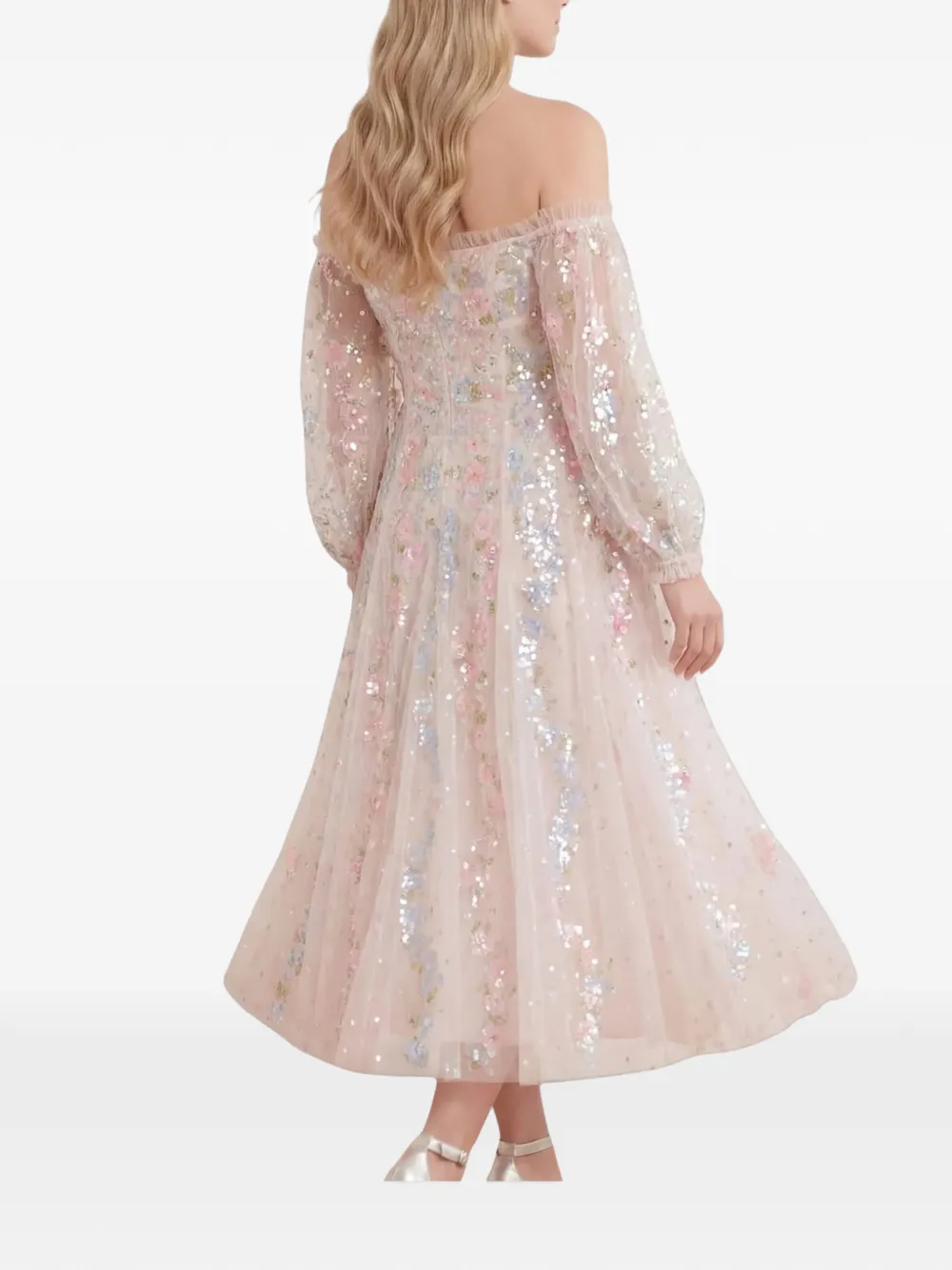 Needle & Thread Confetti off-shoulder jurk Beige