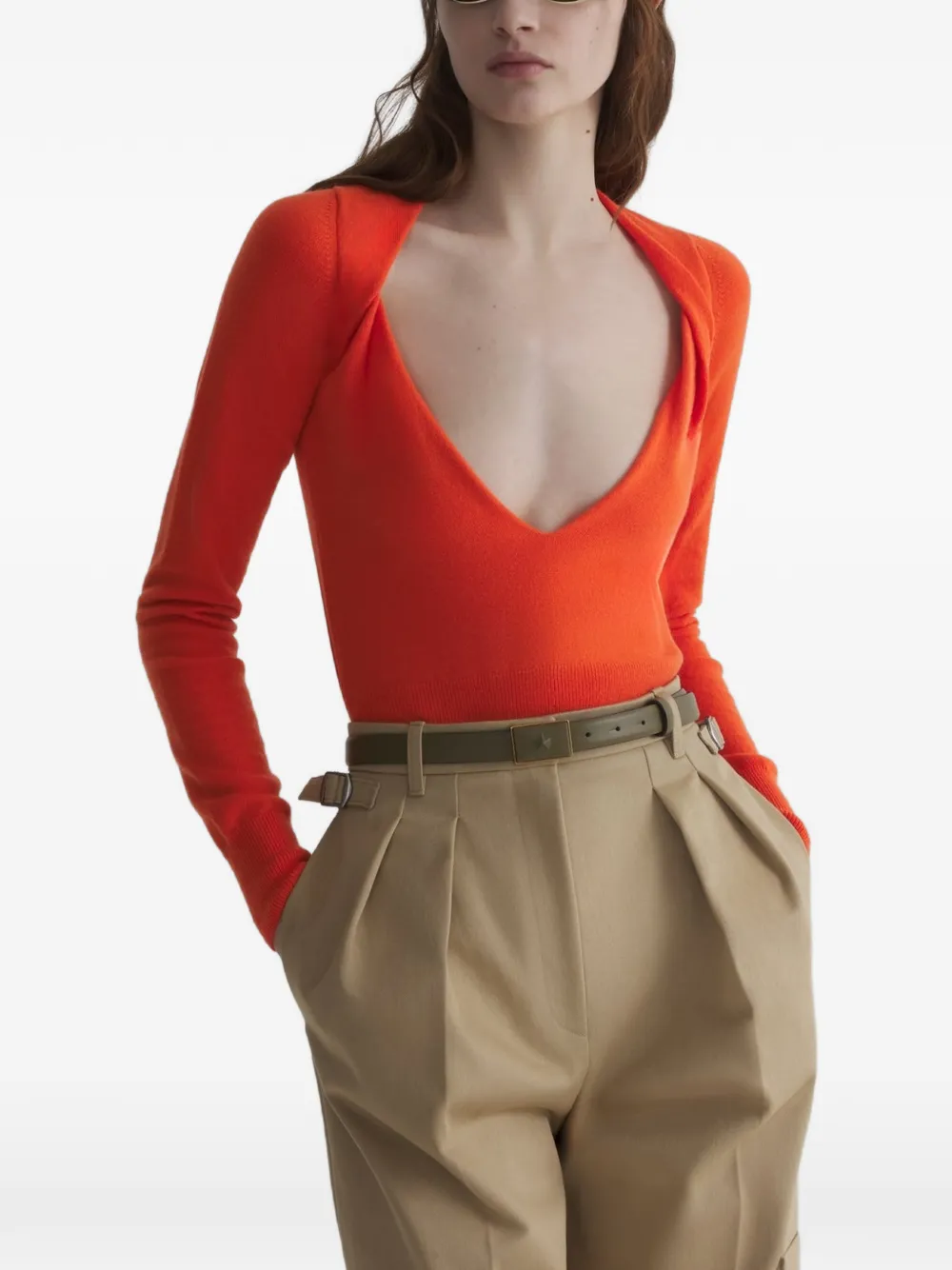 Mugler cashmere V-neck knit top