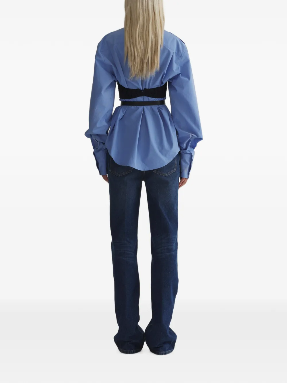 Mugler Washed Five Pocket Straight Jeans in Blue, view 3