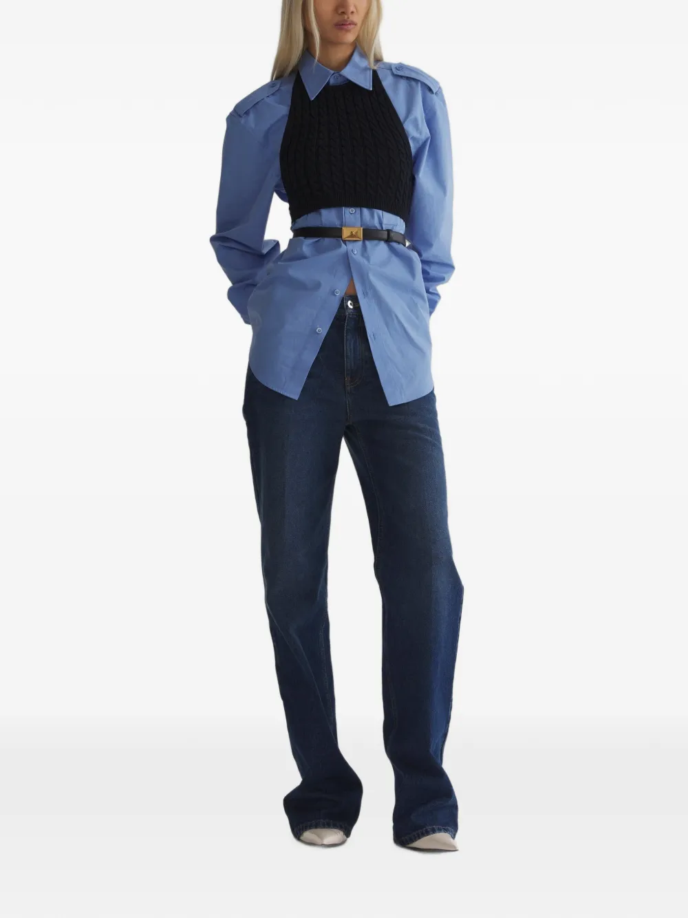 Mugler Washed Five Pocket Straight Jeans in Blue, view 2