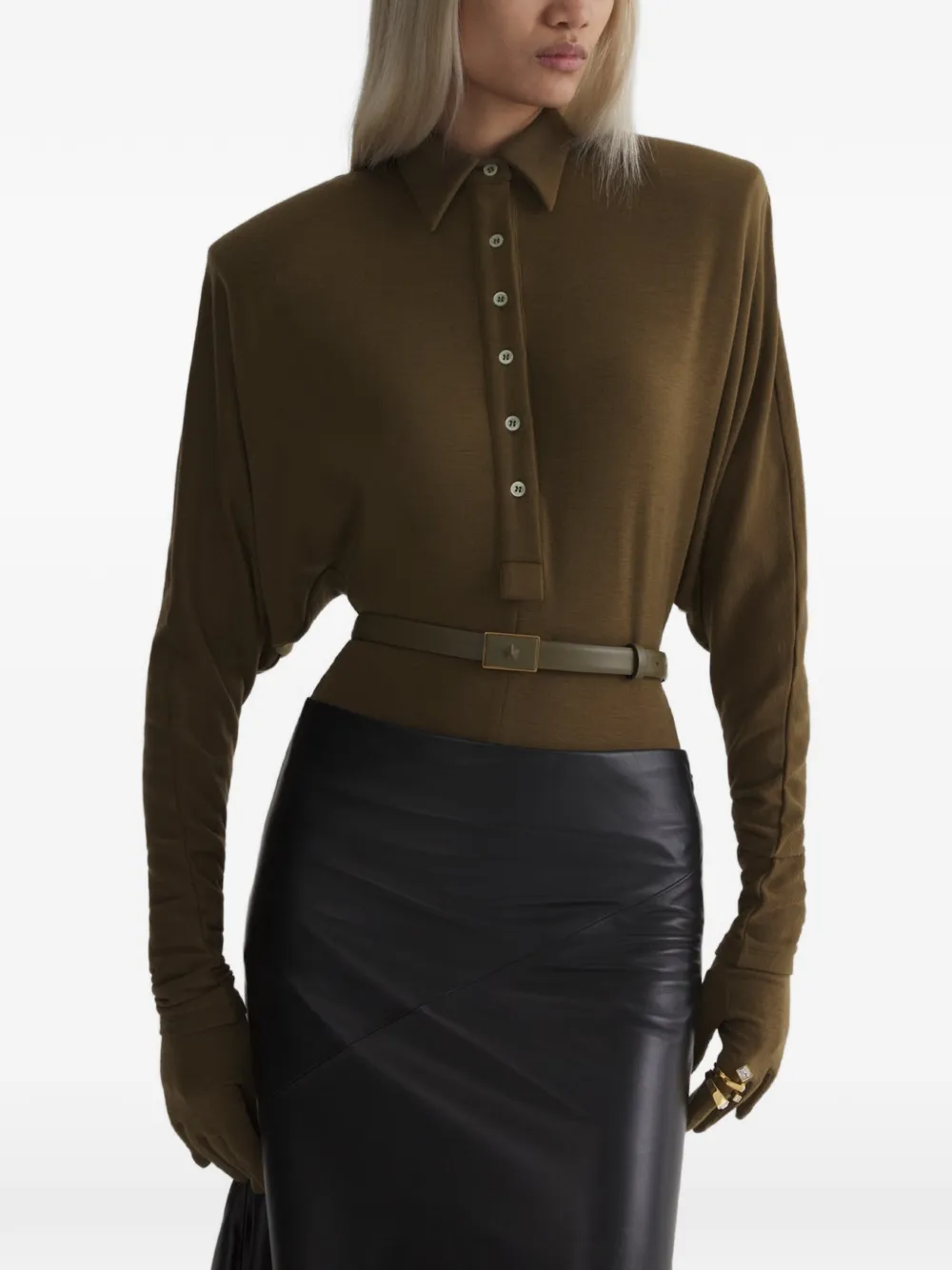Mugler bat-sleeve polo bodysuit - Nero
