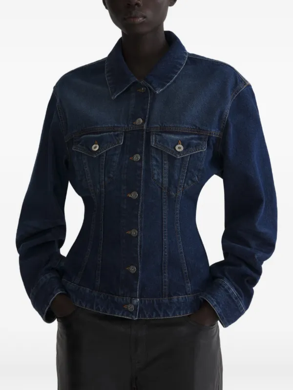 Mugler Washed Hourglass Round Denim Jacket in Blue