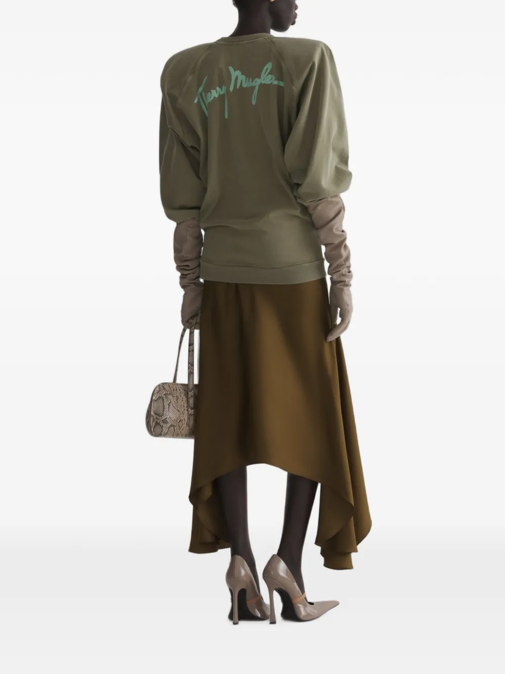 Mugler Asymetric Fluid Skirt in Neutrals, view 3