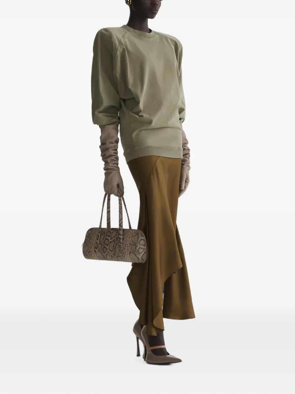 Mugler Asymetric Fluid Skirt in Neutrals, view 2