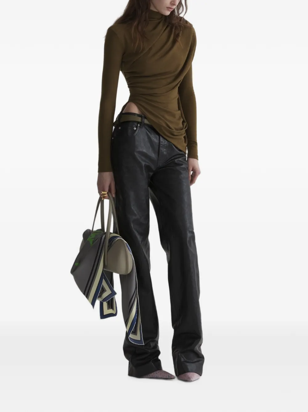 Mugler Low-waist leren broek Zwart