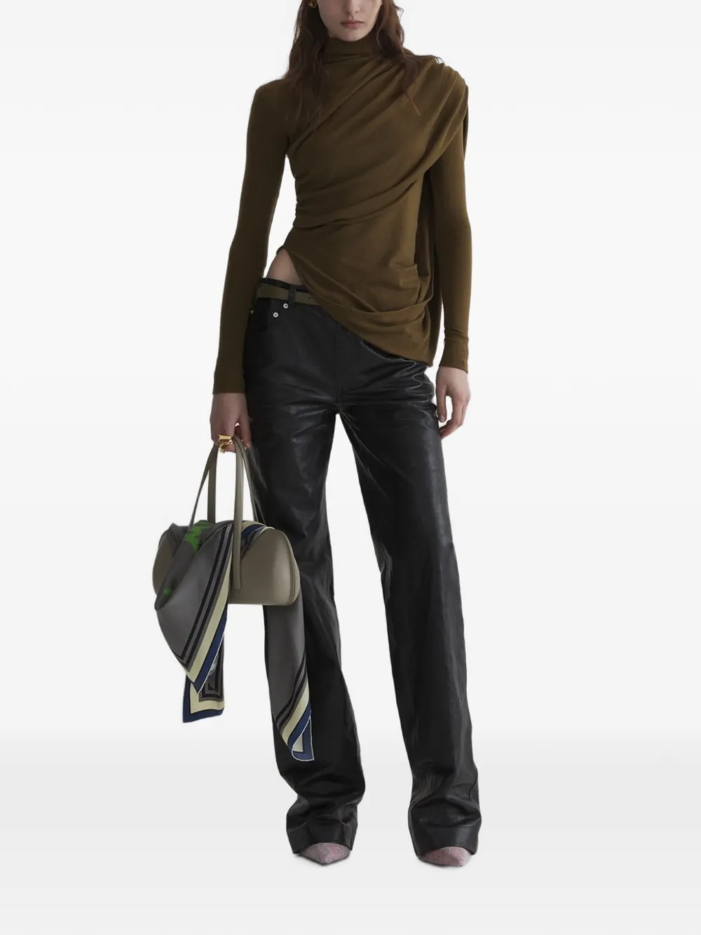 Mugler Low-waist leren broek Zwart