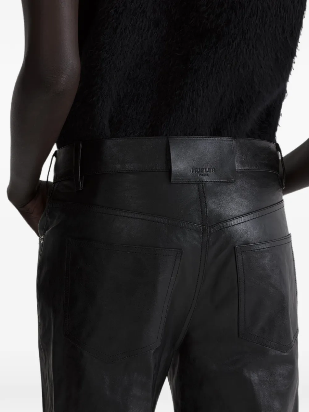 Mugler Low-waist leren broek Zwart