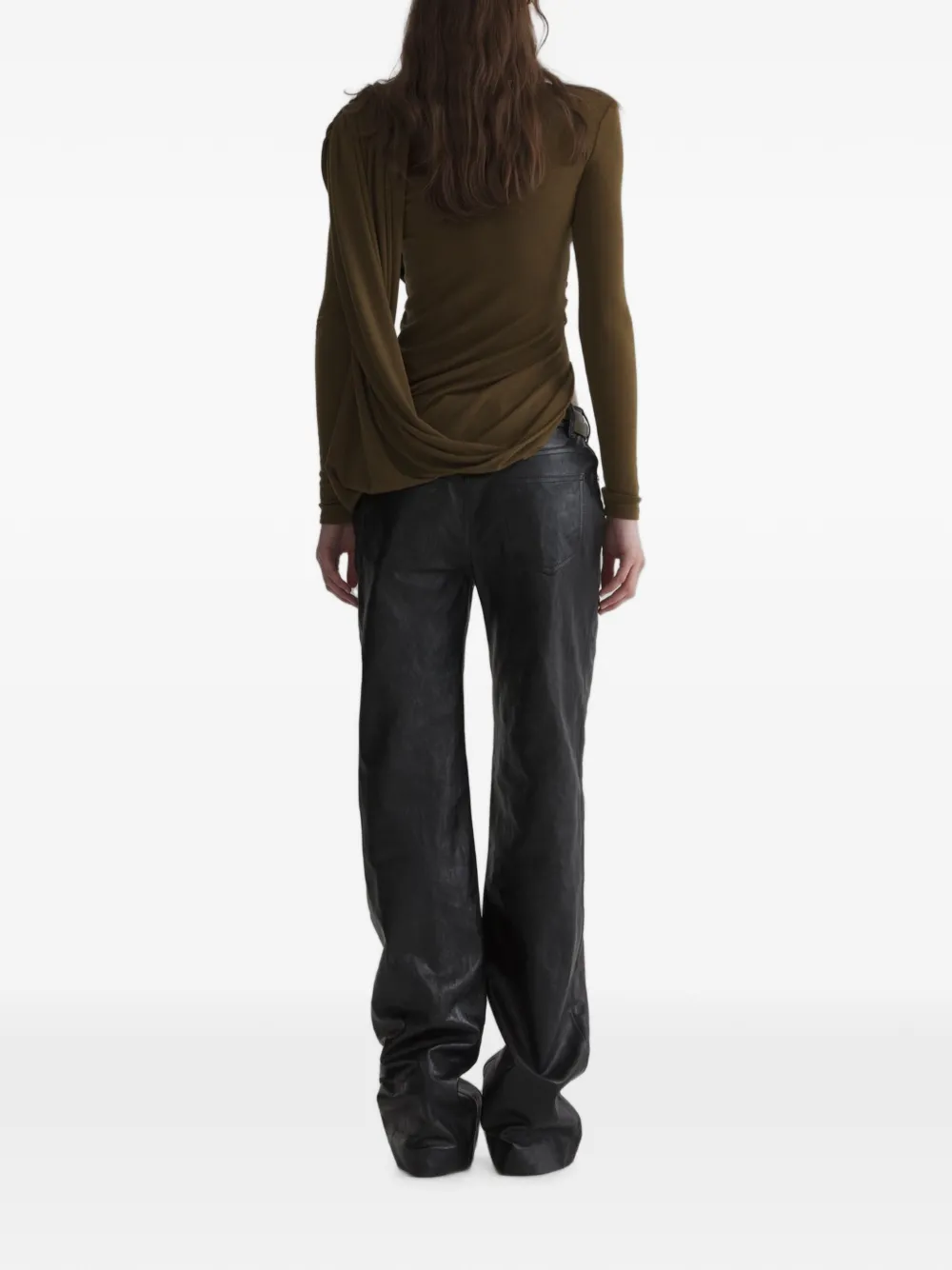 Mugler Low-waist leren broek Zwart