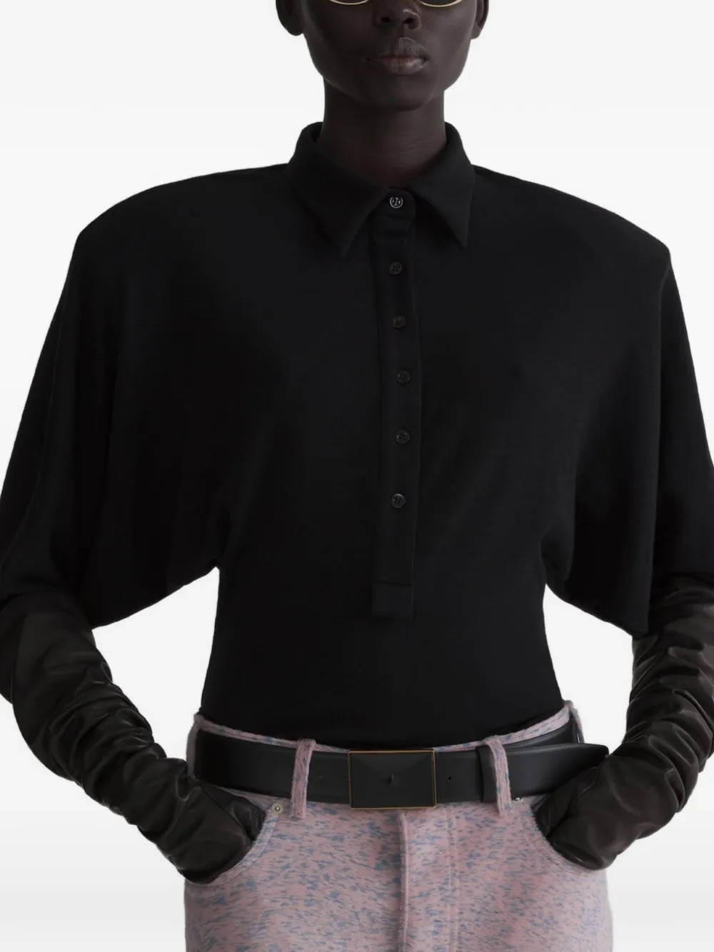 Mugler batsleeves polo bodysuit - Rosa