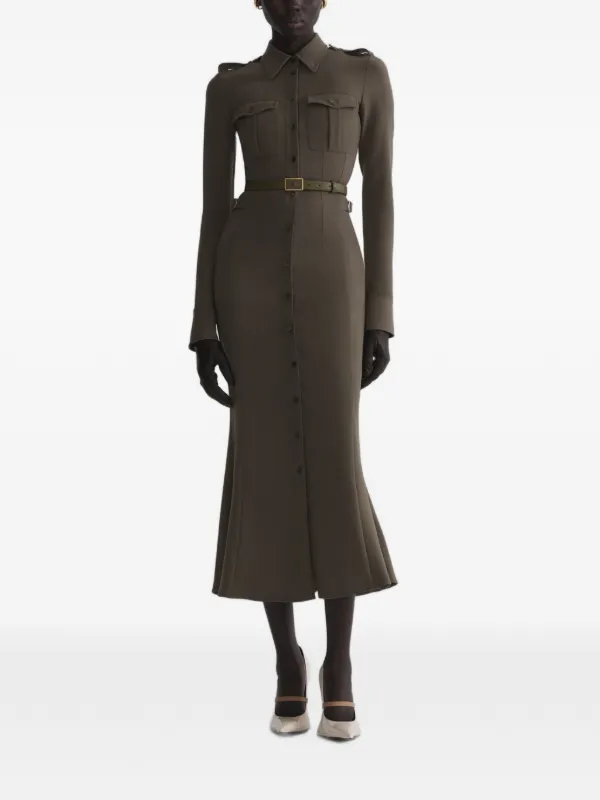 Mugler Kaki Military Shirt Dress in Green