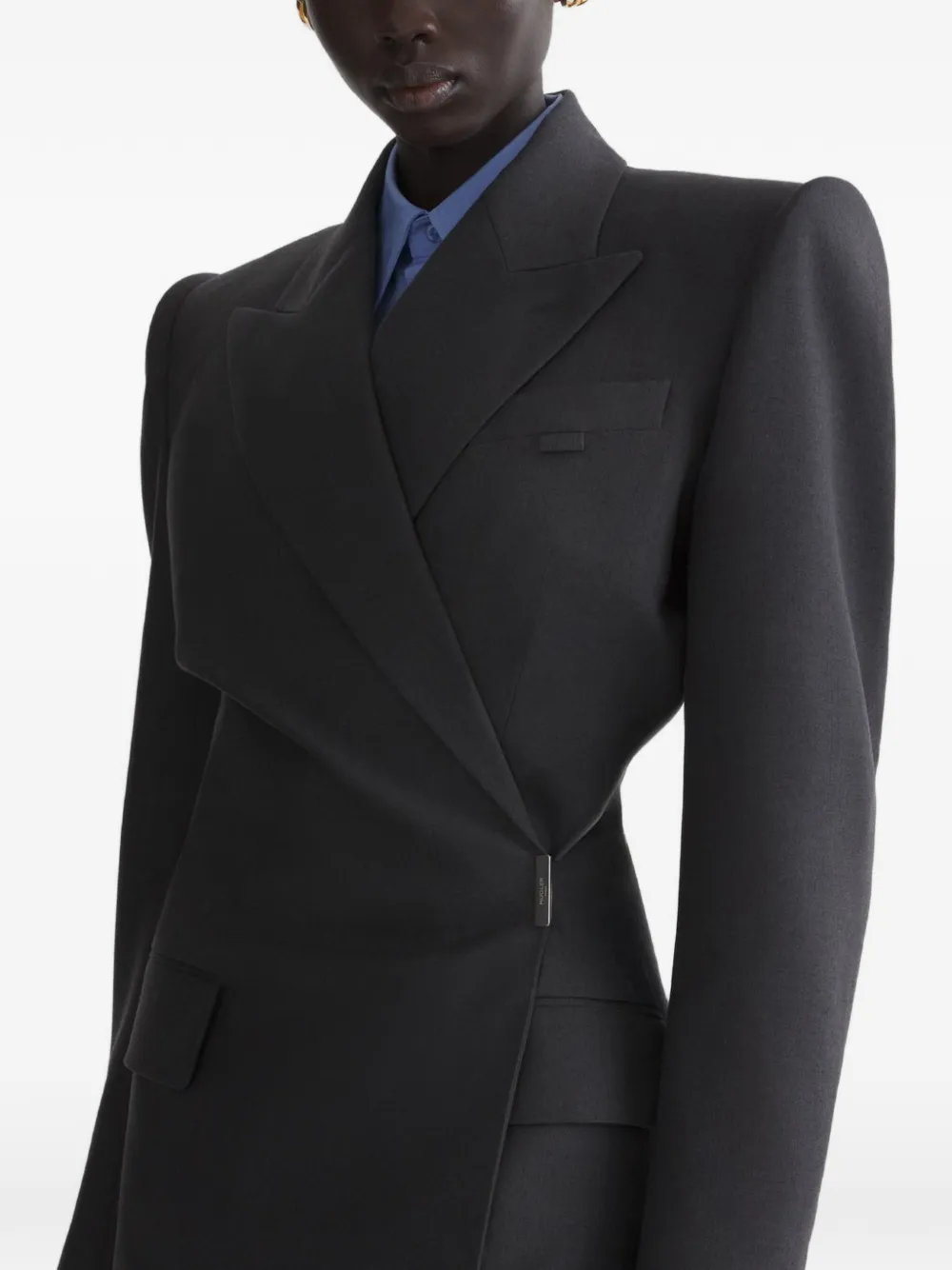 Mugler Twisted Double-breasted Jacket in Grey, view 4