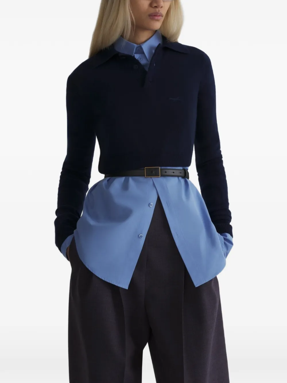 Mugler cashmere cropped polo top