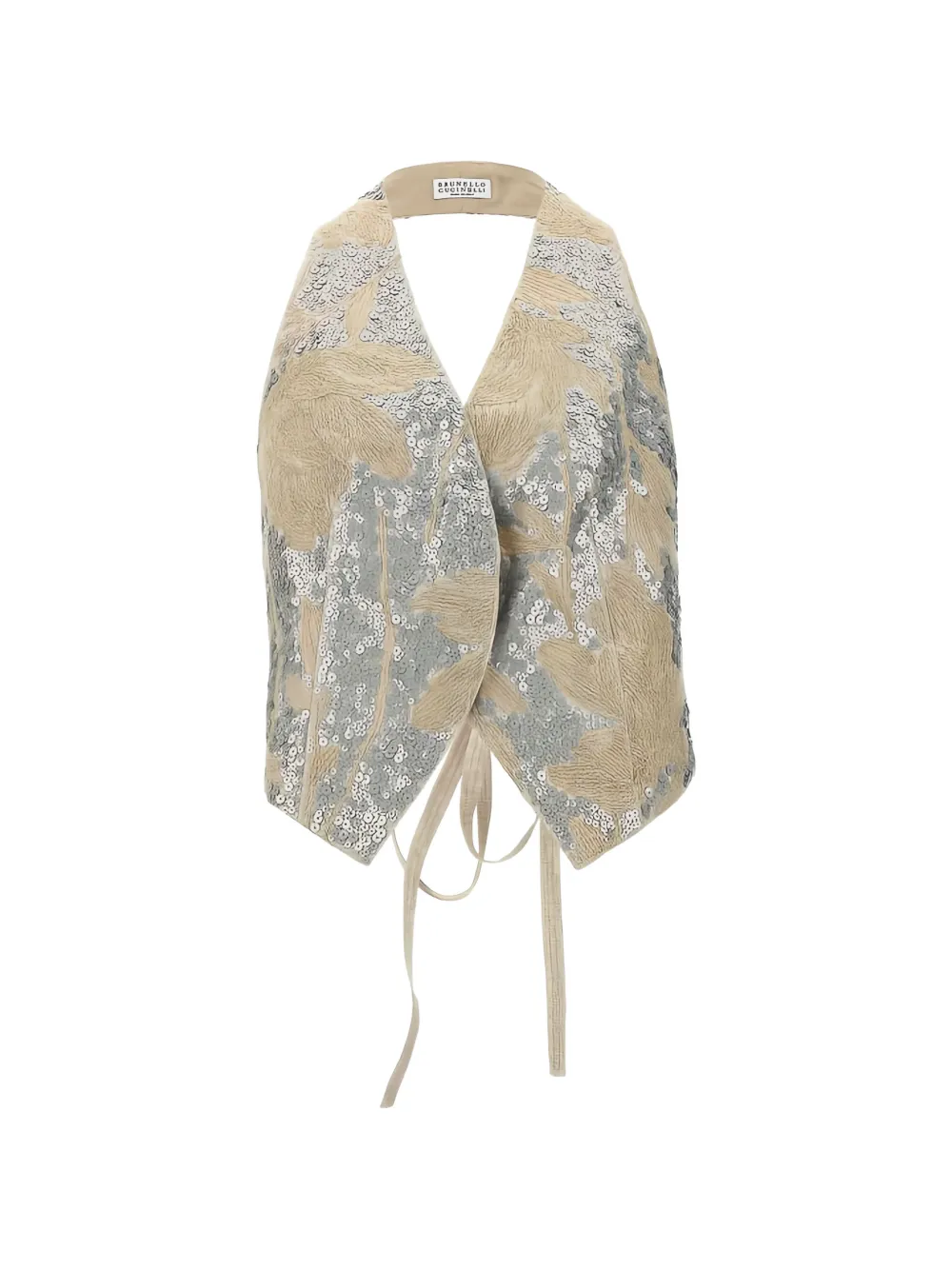 Brunello Cucinelli sequin-embellished embroidered vest - Nude