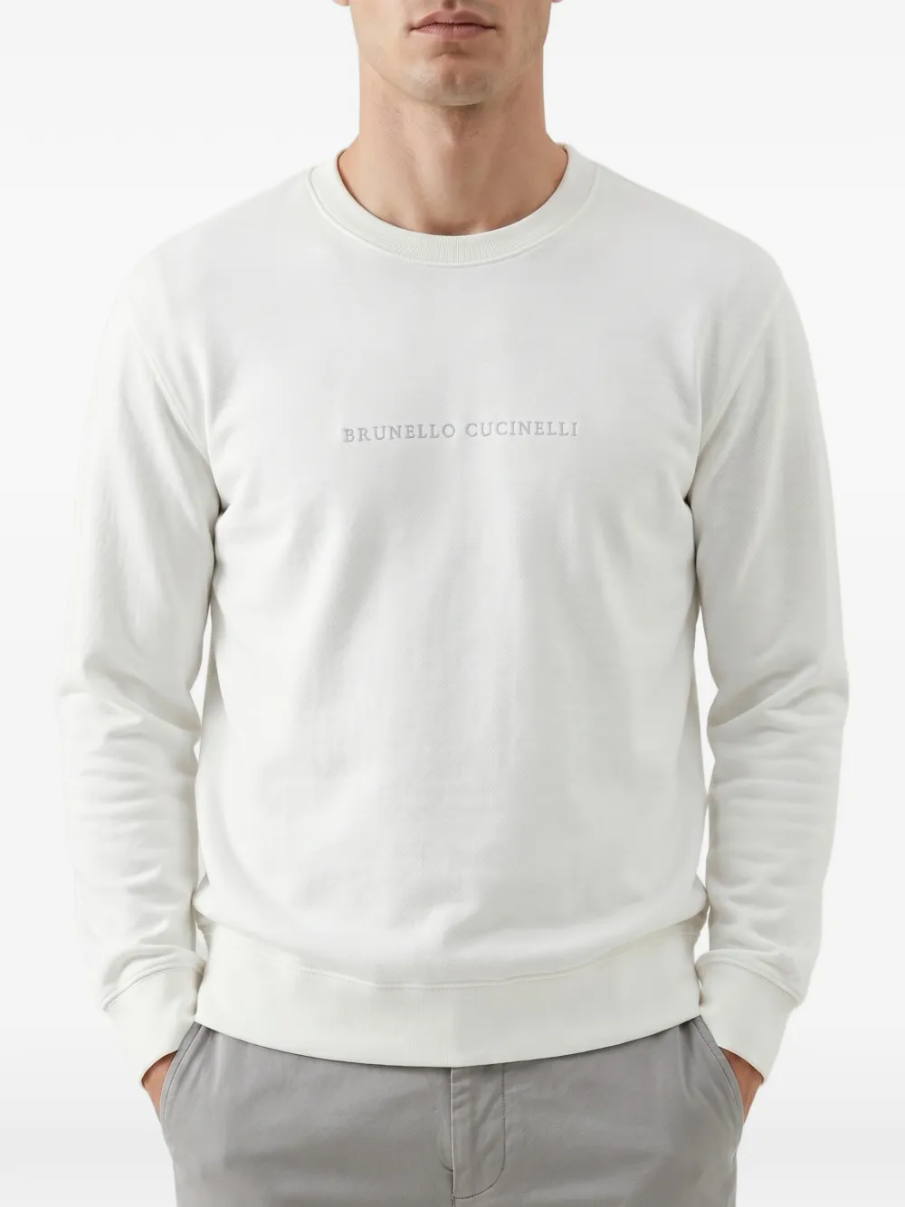 Brunello Cucinelli Sweatshirt mit Logo-Stickerei - Weiß