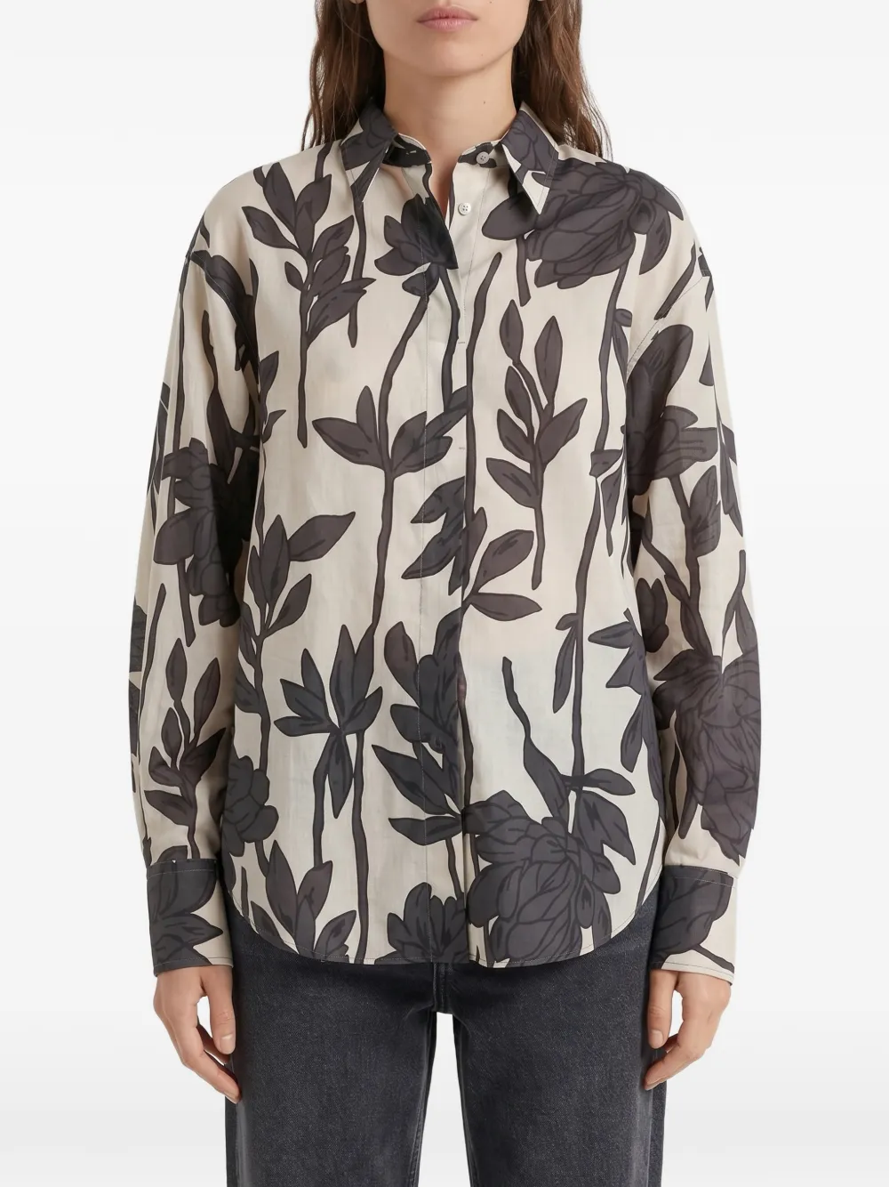 Brunello Cucinelli floral-print oversized shirt - Toni neutri