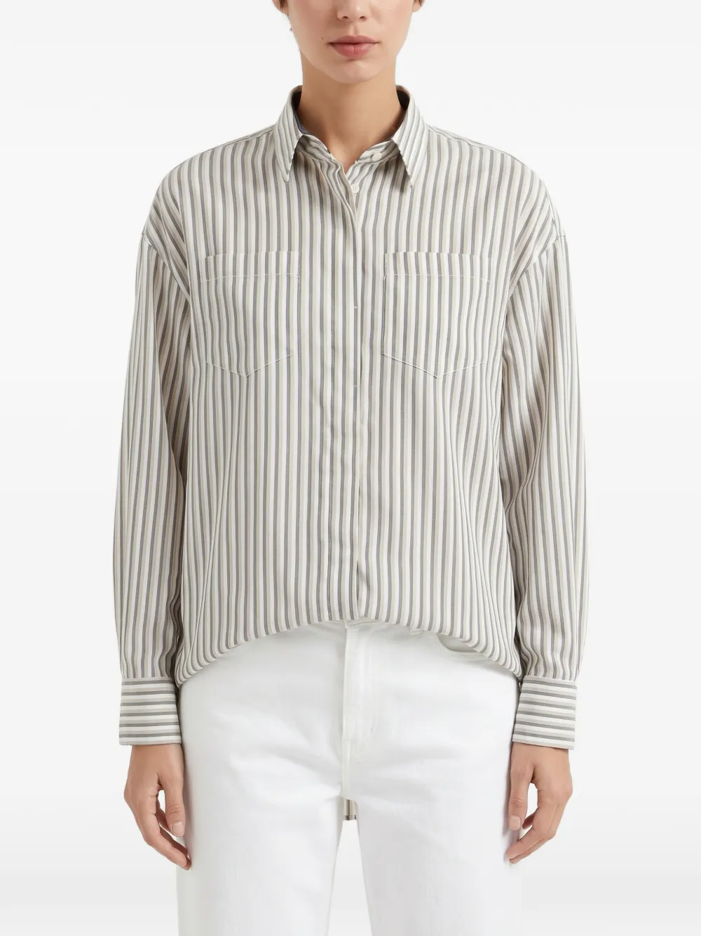 Brunello Cucinelli striped silk shirt - Neutrals