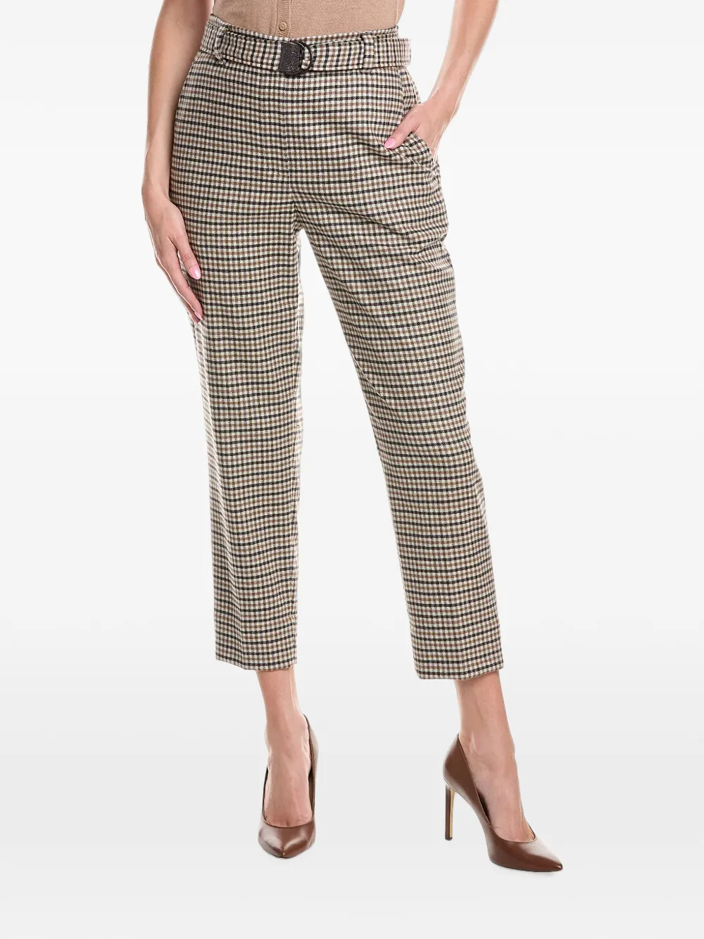Brunello Cucinelli plaid belted trousers - Nude