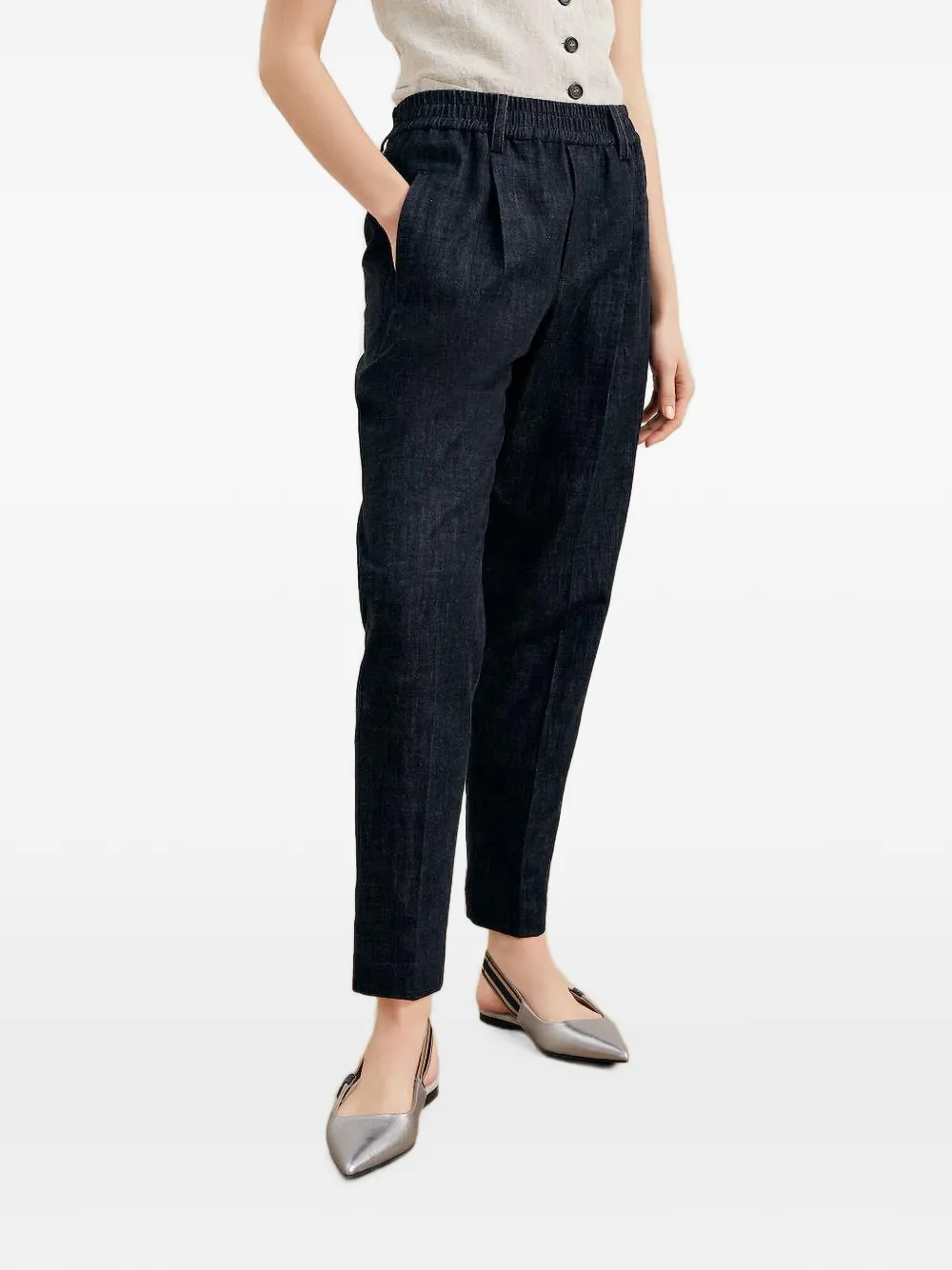 Brunello Cucinelli elastic-waistband tapered-leg trousers - Blu
