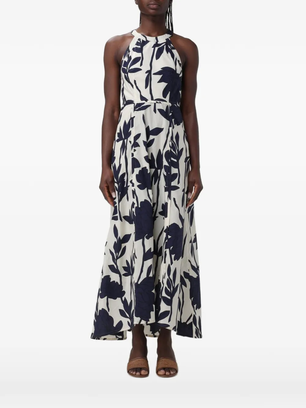 Brunello Cucinelli floral-print halterneck midi dress - Neutrals