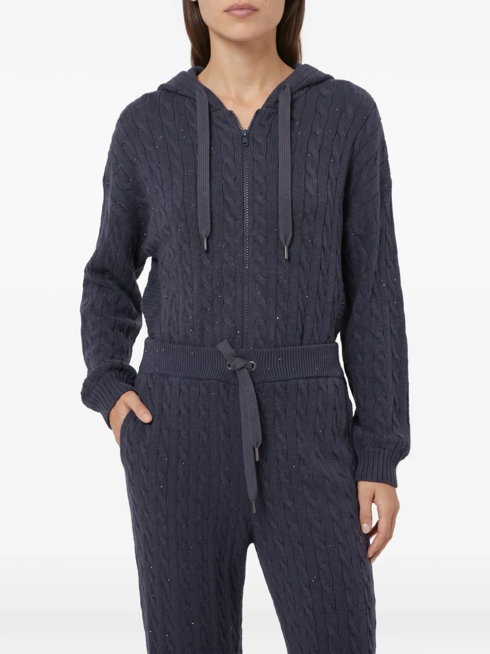 Brunello Cucinelli cable-knit sequin-embellished trousers - Blu
