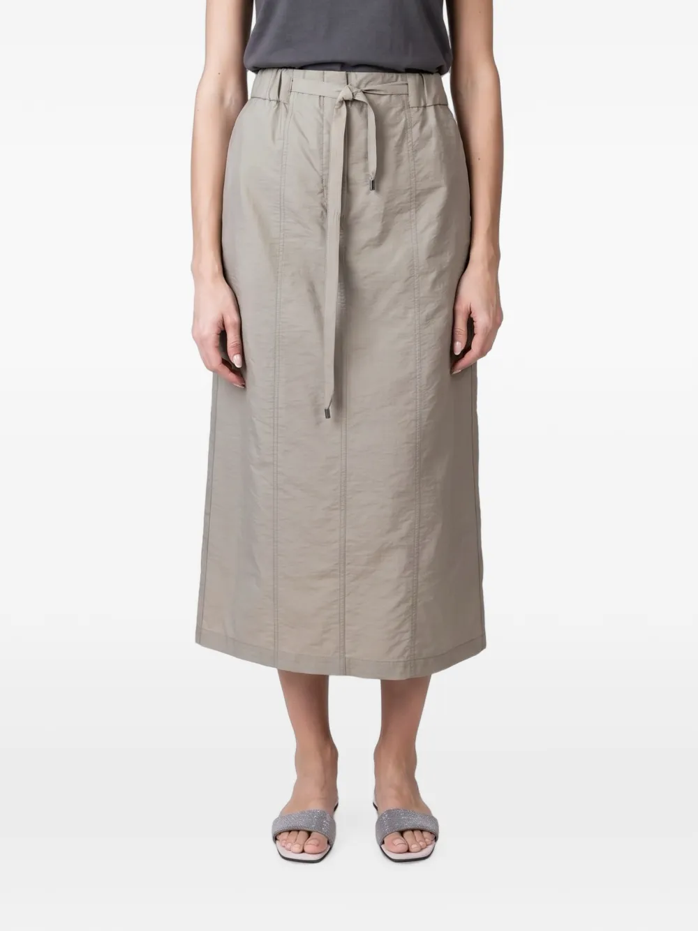 Brunello Cucinelli tie-fastening midi skirt - Toni neutri
