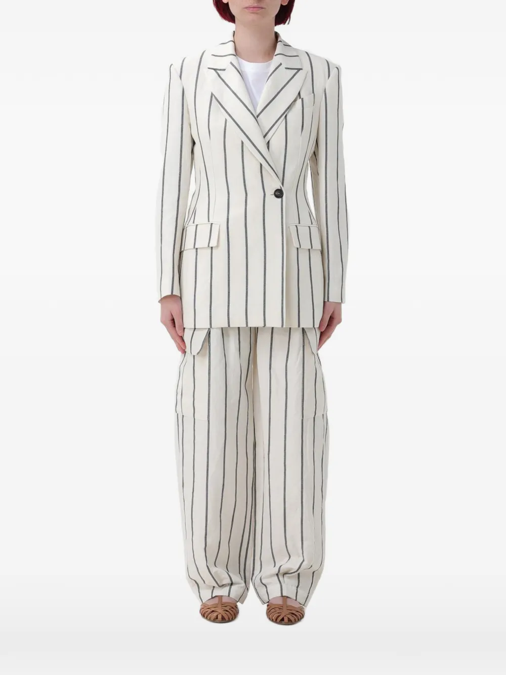 Brunello Cucinelli striped double-breasted blazer - Neutrals