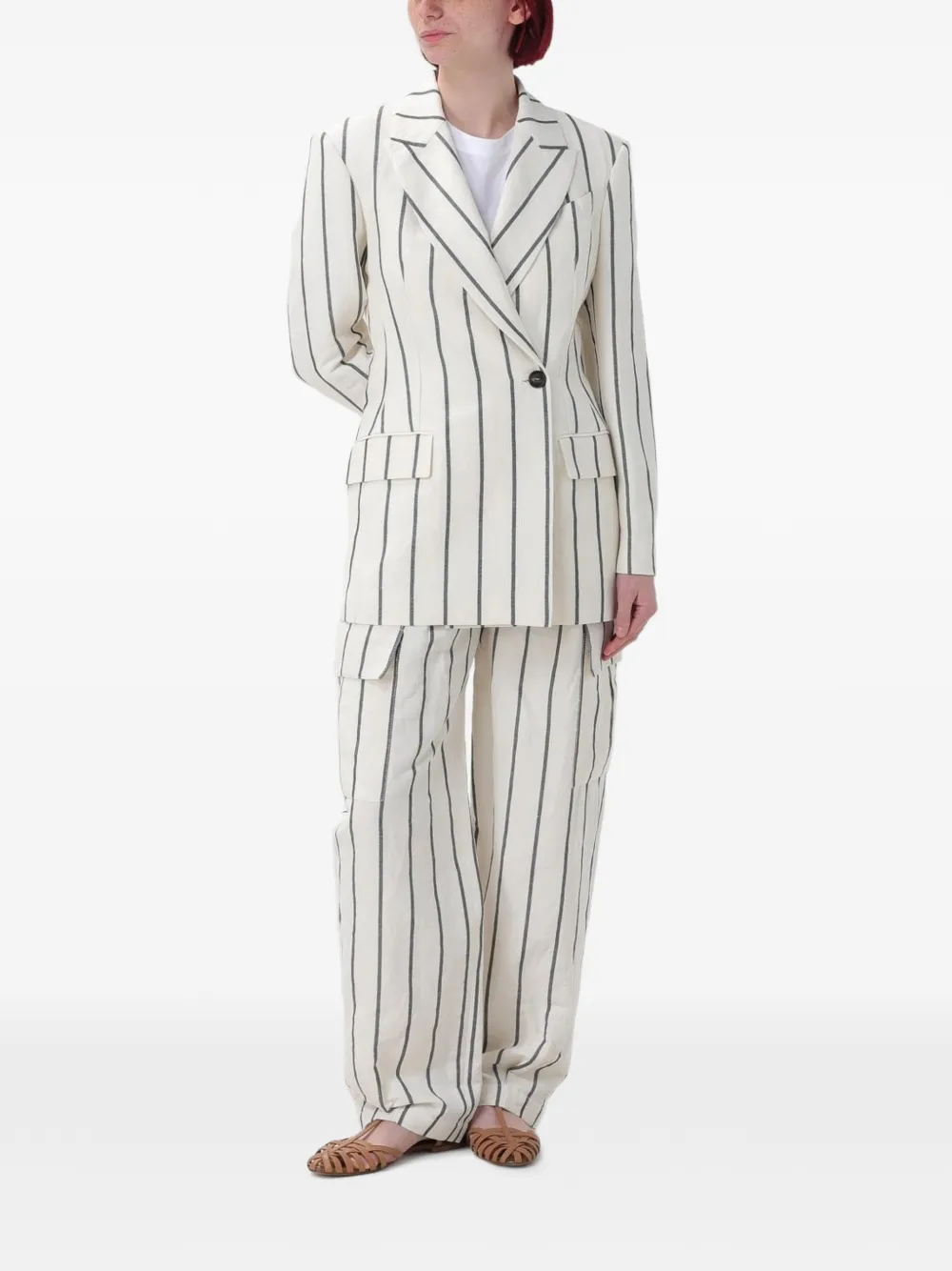 Brunello Cucinelli striped double-breasted blazer - Toni neutri