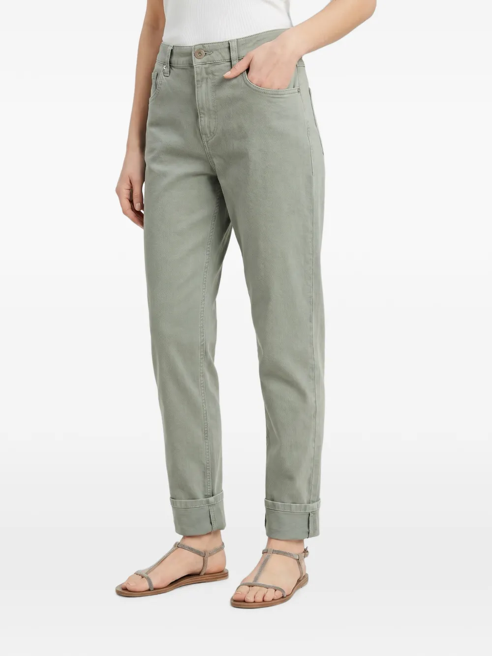 Brunello Cucinelli relaxed-fit turned-up trousers - Grün