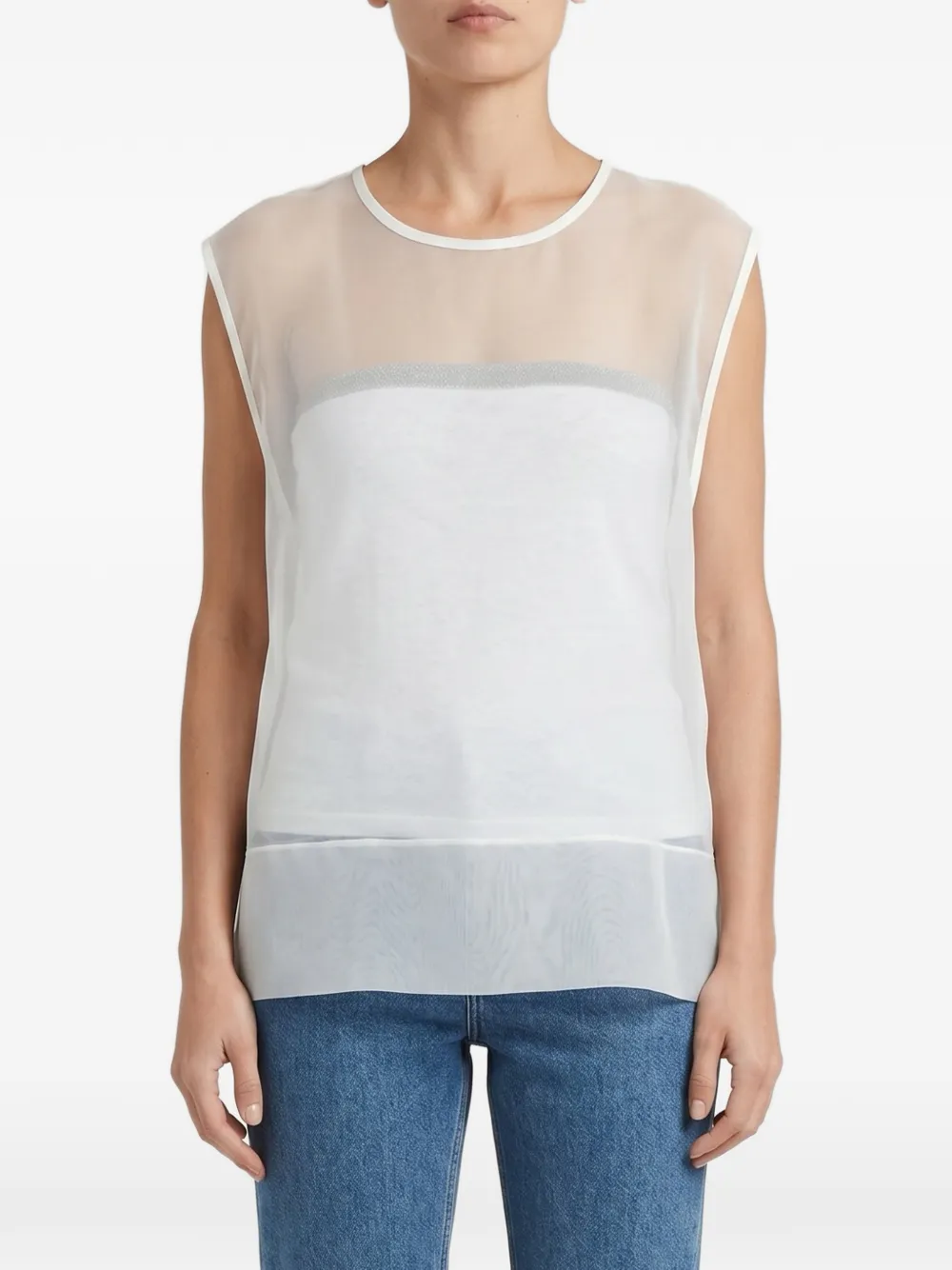 Brunello Cucinelli sheer-overlay sleeveless top - Bianco