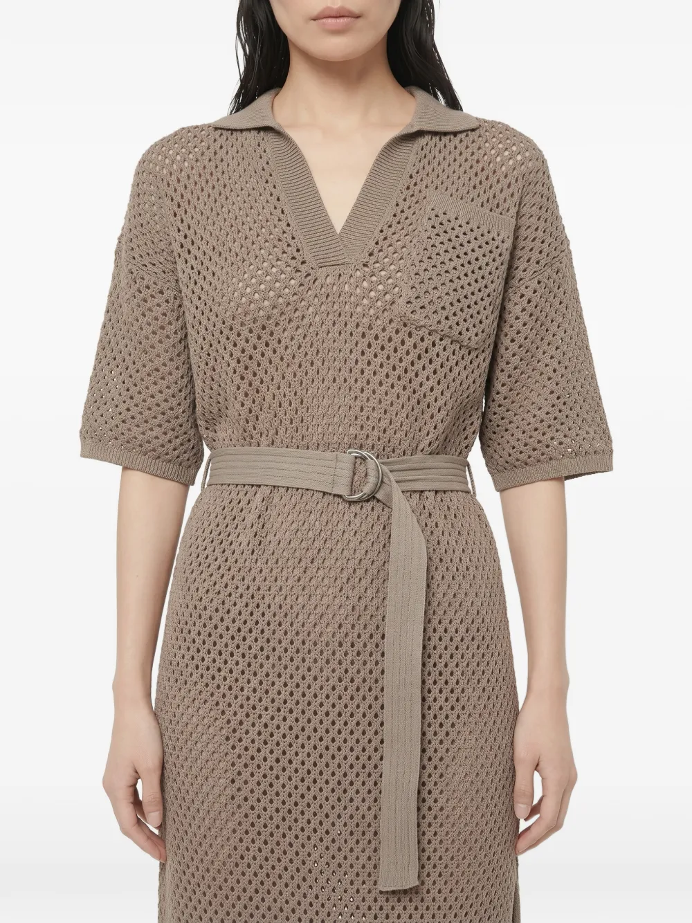 Brunello Cucinelli belted openwork-design midi dress - Marrone