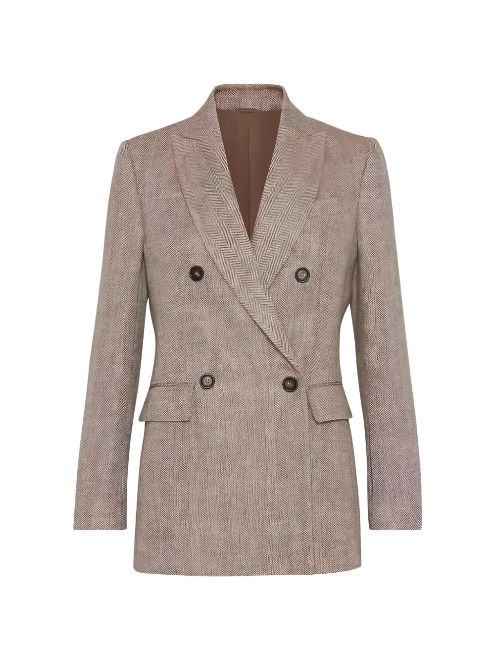 Brunello Cucinelli double-breasted herringbone-pattern blazer - Marrone