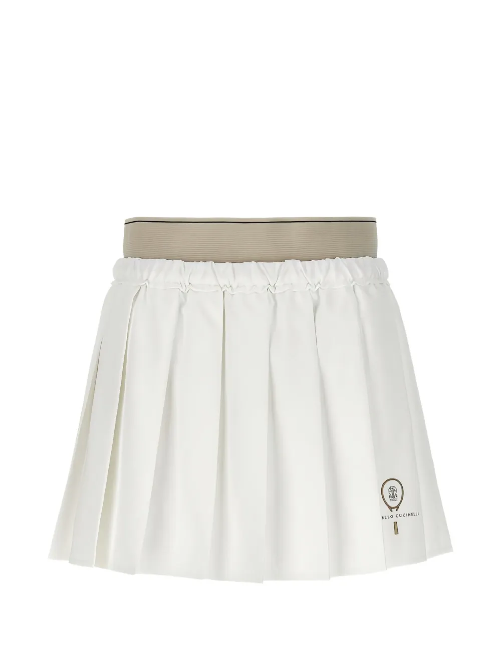 Brunello Cucinelli pleated logo-patch mini skirt - Bianco