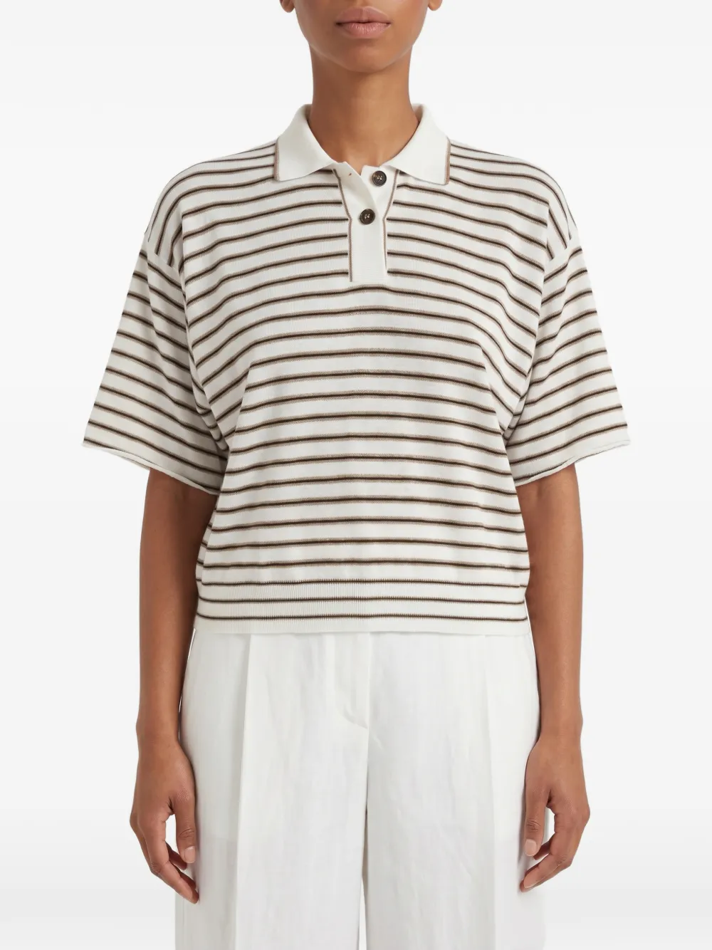 Brunello Cucinelli Gestreiftes Poloshirt - Nude
