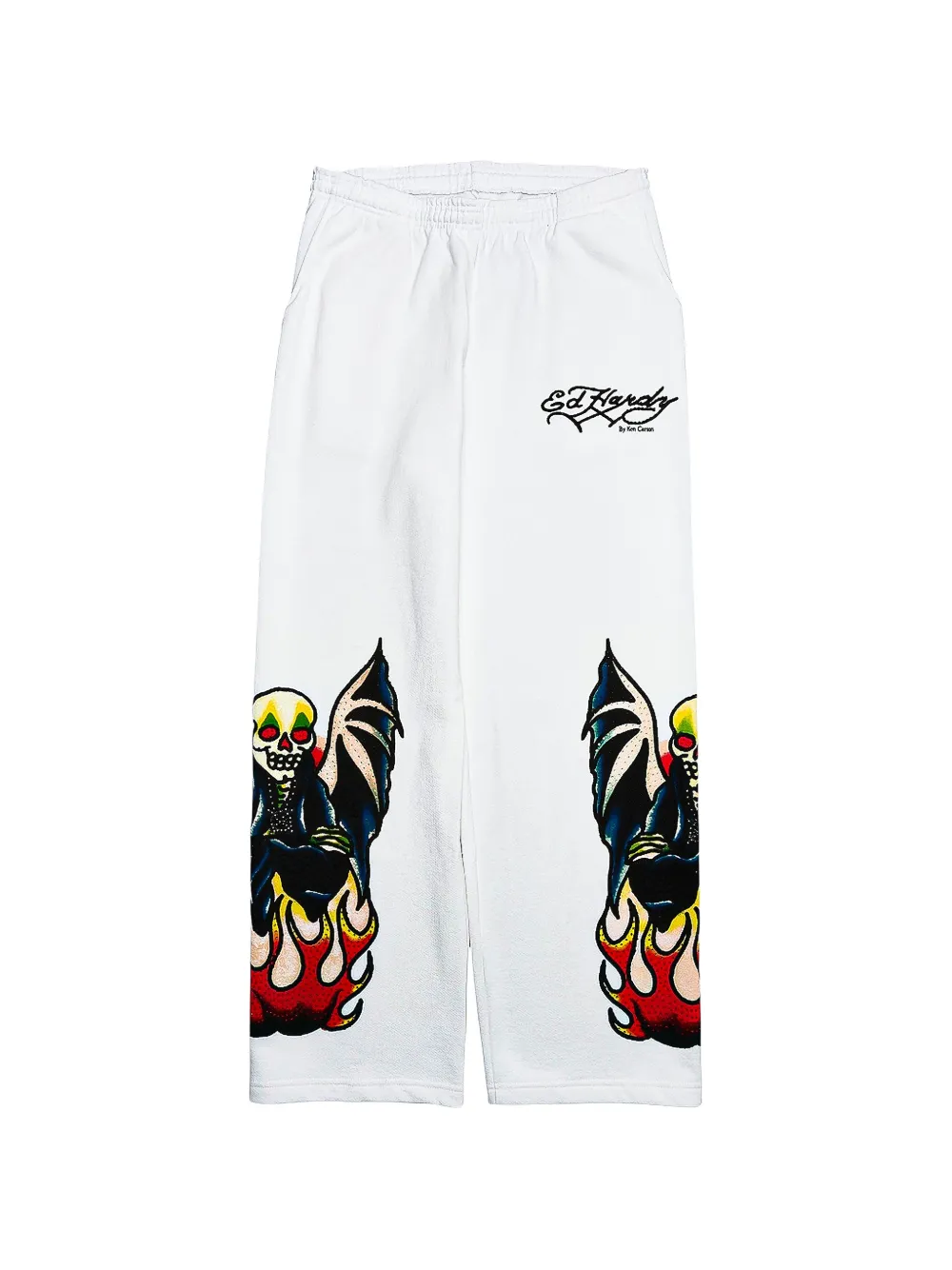 Ed Hardy rhinestone-embellished baggy track pants - Bianco