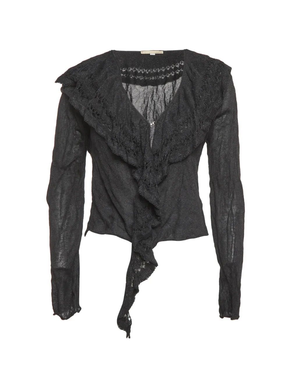 Pre-owned Roberto Cavalli Ruffle-trim Metallic-knit Cardigan In Black