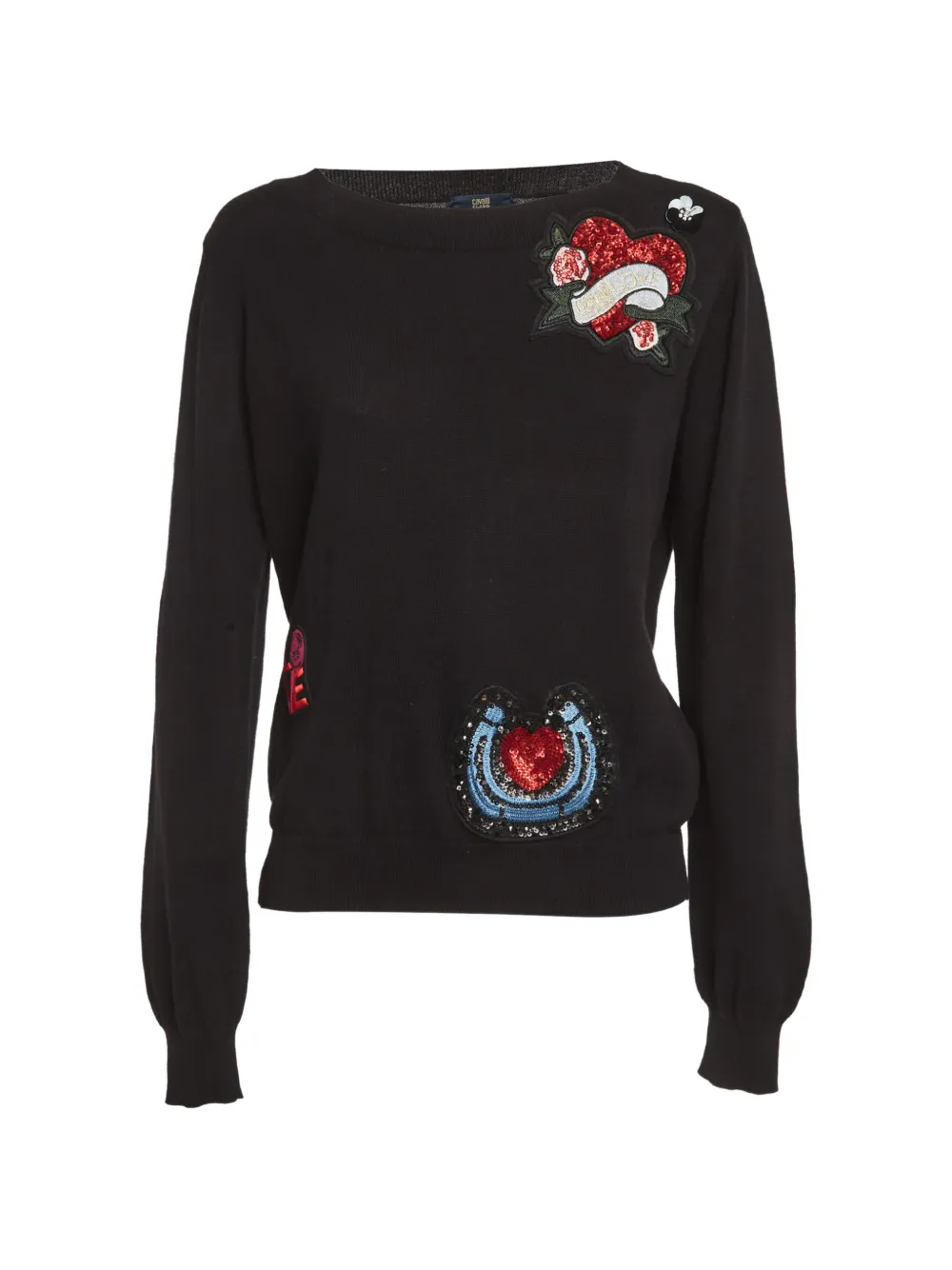 Cavalli Class embroidered patch sweater - Nero