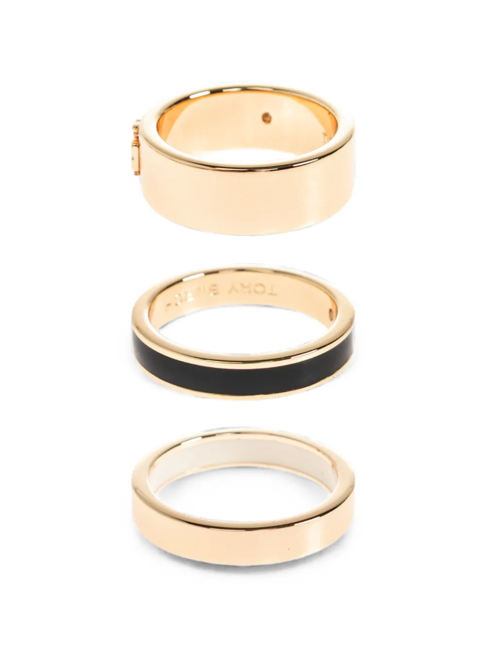  Tory Burch Icon Enaml Rings (set Of Three) - Dorado 