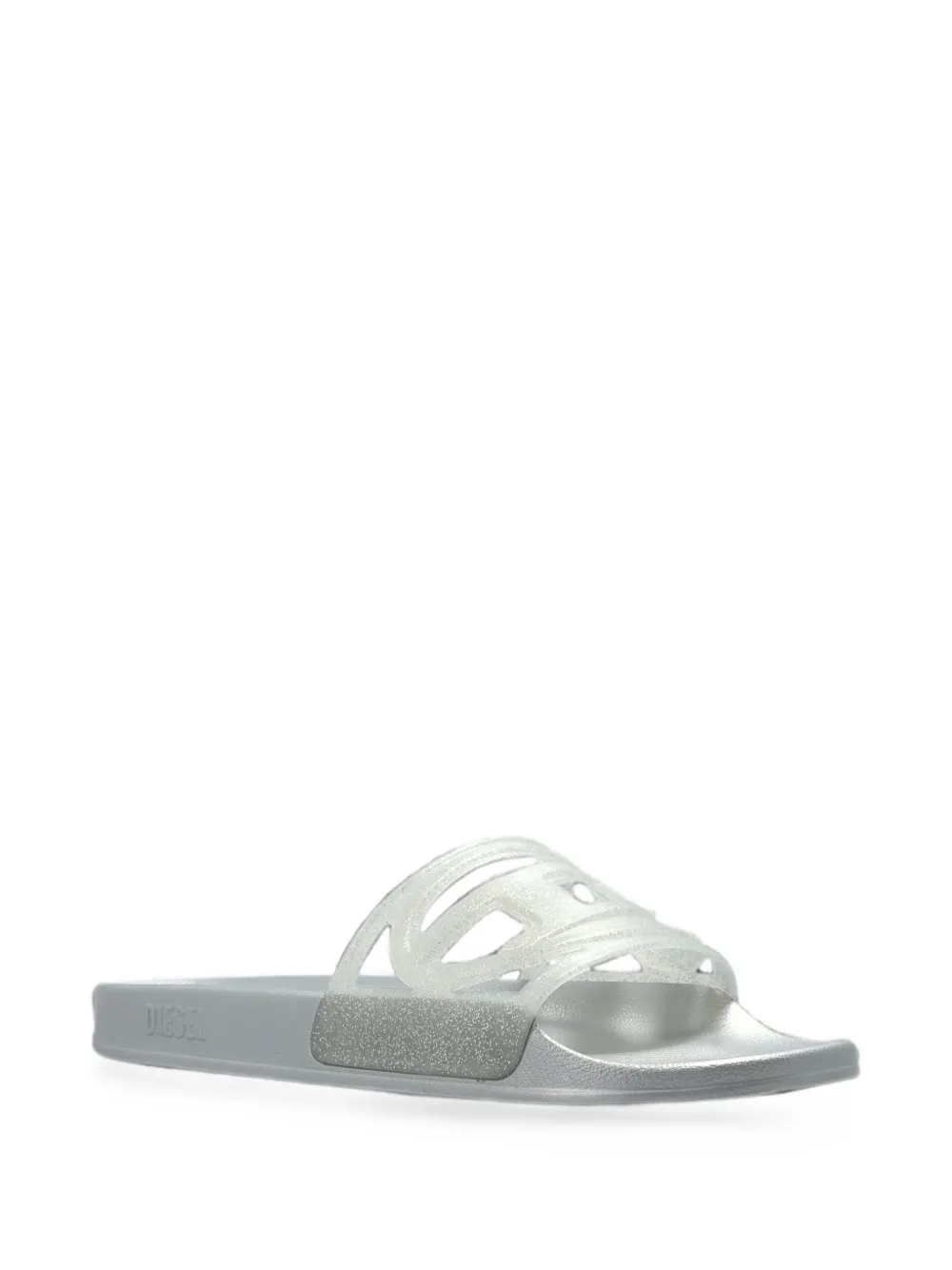 Diesel Sa-Clyde glitter-effect logo-plaque slides Grijs