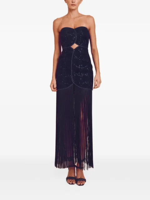 AZULU Joaquina sequin-embellished fitted fringed-hem maxi dress