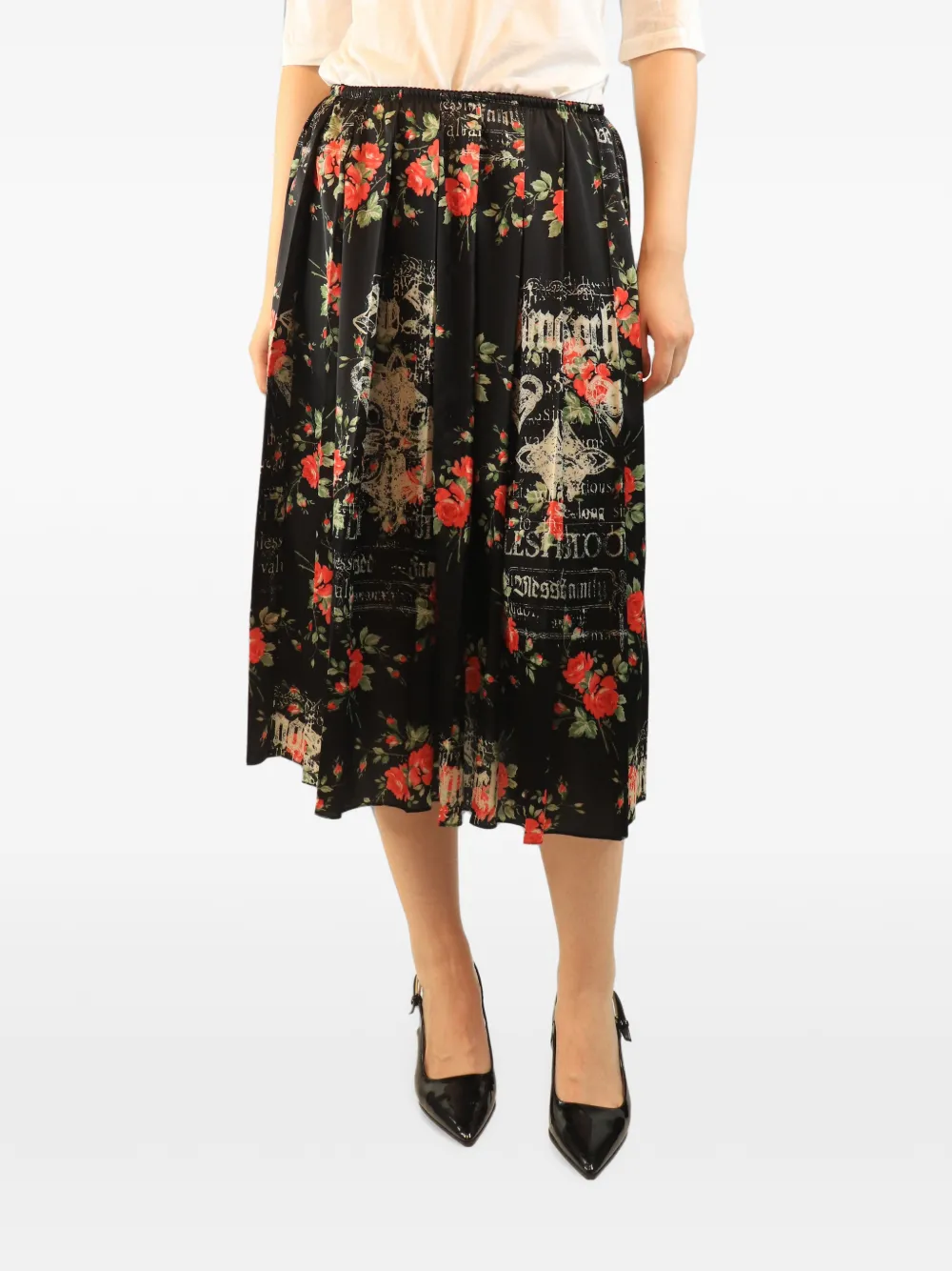 Simone Rocha Gonna midi plissettata a fiori - Nero