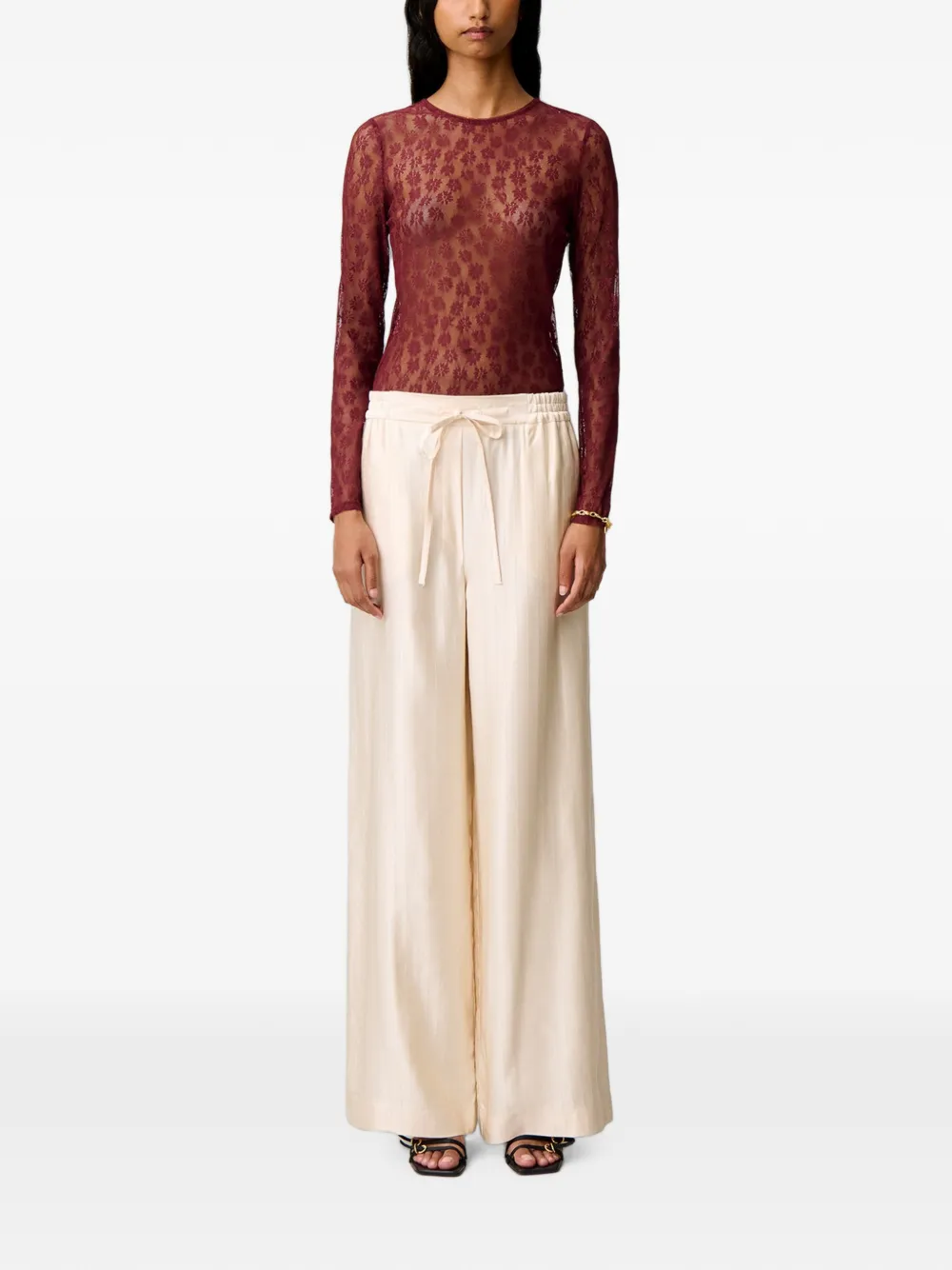 Claudie Pierlot Gestreepte palazzo broek Beige